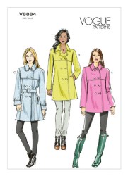 8884 VOGUE LINED COLLAR YOKE TRENCH COAT LENGTHS BELT PATTERN 6-14 OR 14-22 NEW CHOICE